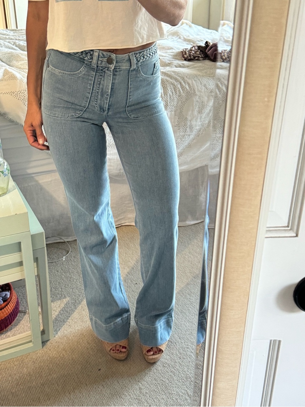 Alice + Olivia Light Blue High-Rise Wide-Leg Jeans